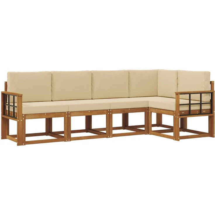 vidaXL Outdoor-Sofagarnitur 5 stk. 5-Sitzer Natur und Beige 3366406 – Bild 2