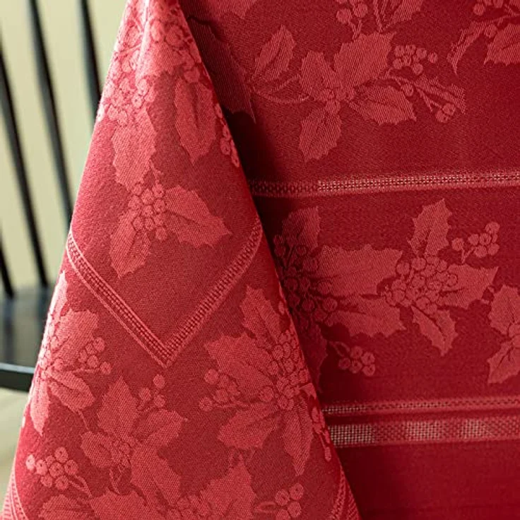 Benson Mills Holiday Elegance schwere Jacquard-Stoff Tischdecke für Urlaub, Winter und Weihnachten (dunkelrot, 152,4x365,8 cm, rechteckig) – Bild 4