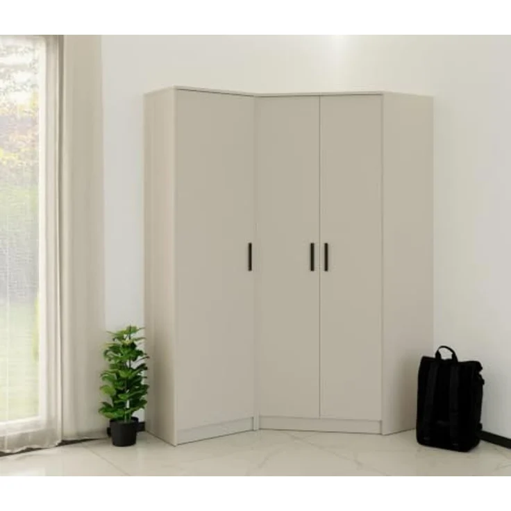 Marmex Möbel Grant 20/14C hoher Kleiderschrank mit Aufsatz, schmaler Kleiderschrank, Schrank mit Kleiderstange und Regalen für Kleidung, laminierte Spanplatte, graubeige cashmere, 52 x 235 x 40 cm – Bild 2