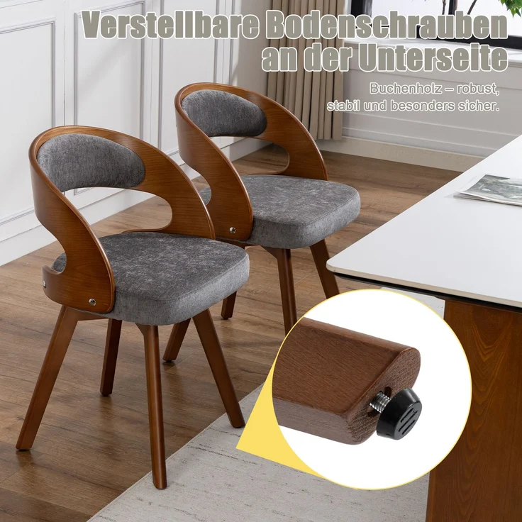 LVHOM Esszimmerstuhl 360° drehbar, 2er Set, Polsterstuhl aus Leinen und Massivholz, Küchenstuhl gepolstert, ergonomischer Schalenstuhl mit Armlehne, bis 150 kg – Bild 4