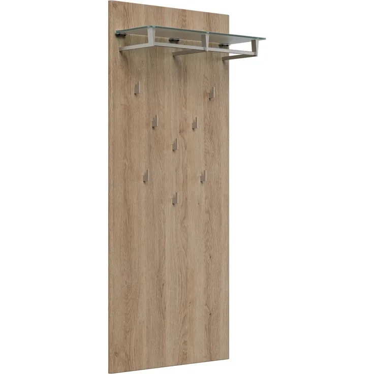 Garderobe 8 Haken & Hutablage 70x160 cm Eiche : Weissmatt / Eiche hell