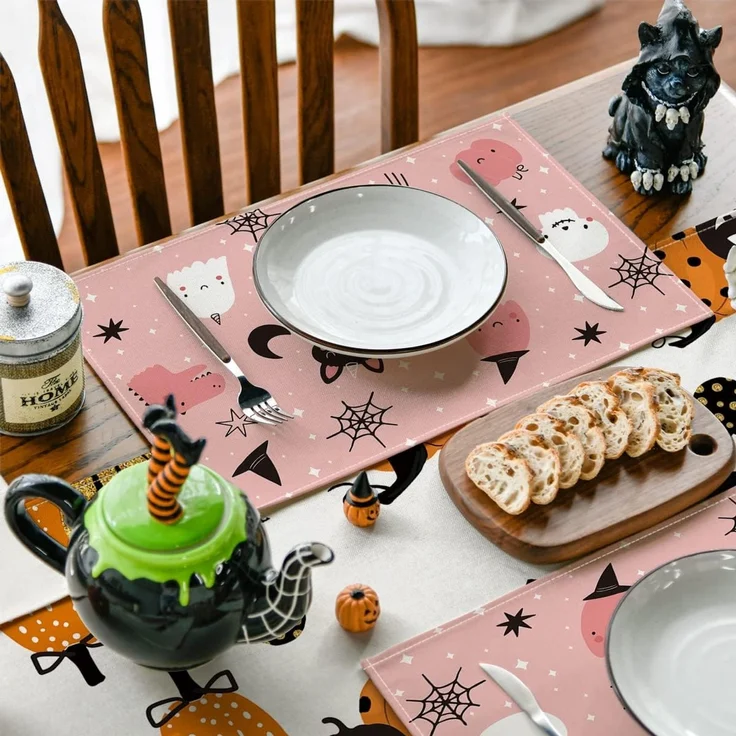 ABC Halloween-Platzset, 4-teilig, Spinnen- und Fledermausmotiv, 30 x 45 cm – Bild 3
