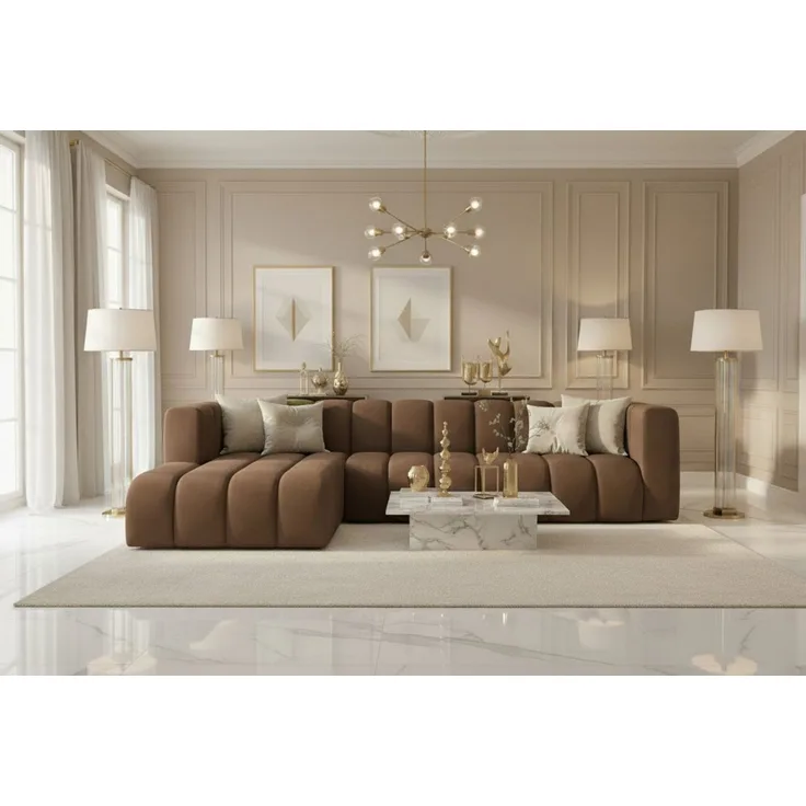 Kaiser Möbel Ecksofa Moderne aus Veloursstoff Salvador Grand L 318 cm, Ecksofa, Tiefe Sitzflächen,Premium-Velours Salvador,Design Soft-Cube