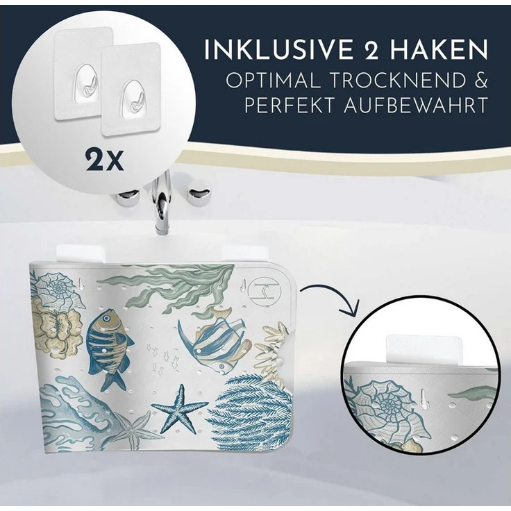 Homerella Badematte rutschfest 100% BPA frei inkl. 2 Haken zum Aufhängen 100x40cm, Antirutschmatte Badewanne hautsensitiv & schimmelresistent – Bild 3