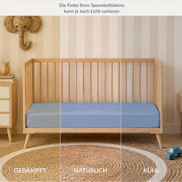 Twinzen 2er Set Jersey Spannbettlaken 60x120 cm Weiß und Blau | Weich & hautfreundlich · Atmungsaktiv · Rundumgummi für sicheren Halt · Waschbar bei 60 °C · OEKO-TEX zertifiziert – Bild 6