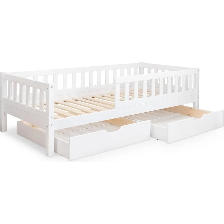 Ehrenkind Kinderbett mit Rausfallschutz aus massivem Kieferholz, Kinderbett 90x200 cm (zeitlos, hochwertig und auch für ältere Kinder geeignet, aus FSC zertifiziertem Holz), Jugendbett, Kinderbett mit Rausfallschutz