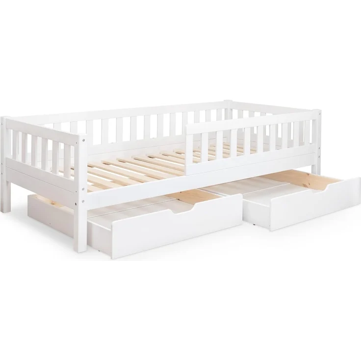 Ehrenkind Kinderbett mit Rausfallschutz aus massivem Kieferholz, Kinderbett 90x200 cm (zeitlos, hochwertig und auch für ältere Kinder geeignet, aus FSC zertifiziertem Holz), Jugendbett, Kinderbett mit Rausfallschutz