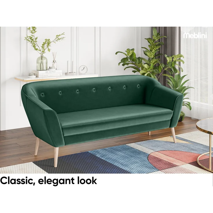 MEBLINI Mini Sofa Set 3-1-1 für Wohnzimmer - Mini Lounge für fünf Personen - Küchensofa - Sofa Klein - Sitzgarnitur - Polstergarnitur - Sofagarnituren - DORIS - 3+1+1 - Grün Samt – Bild 3