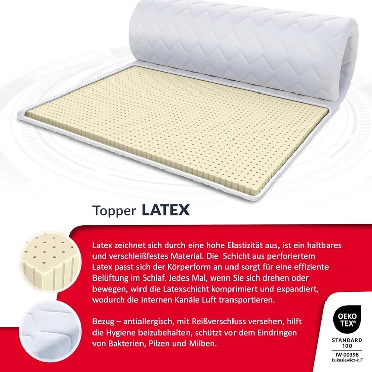 Topper 080x200 cm Matratzenauflage mit LATEX – Bild 4