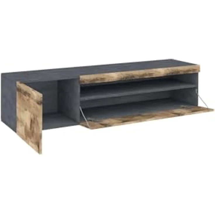 Dmora - TV-Schrank Claudio, niedriges Wohnzimmer-Sideboard, Fernsehständer-Basis, 100 % Made in Italy, 150 x 40 x 37 cm, Schiefer und Ahorn, – Bild 5
