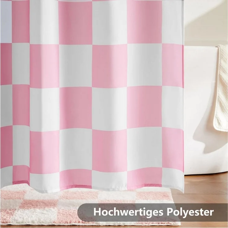 FOUORTUNATE-BEE Duschvorhang Karierter Duschvorhang für Badezimmer Hübsches Retro-Schachbrettmuster Breite 180 cm (Duschgardine in Vintage-Ästhetik, maschinenwaschbar, Stoffduschvorhang) – Bild 3