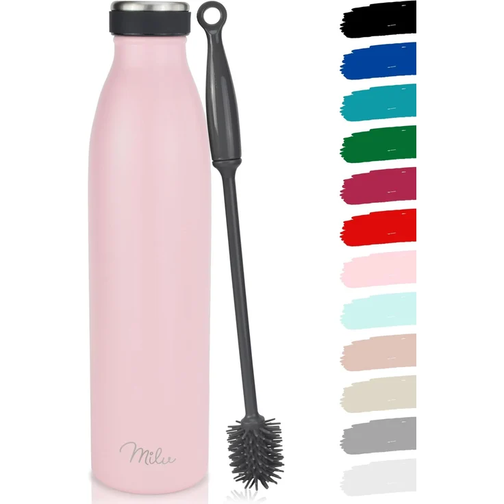Milu Edelstahl Trinkflasche 350ml, 500ml, 750ml, 1000ml, 1.5L – Thermosflasche, Isolierte Wasserflasche, Auslaufsichere Isolierflasche doppelwandig, Kohlensäure geeignet (Rosa, 1500ml)