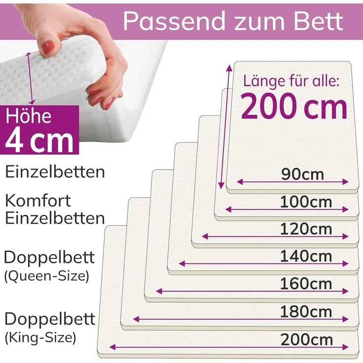 B!HOME, Topper Matratzentopper verschiedene Größen, 4 cm hoch, Viscoschaum – Bild 7