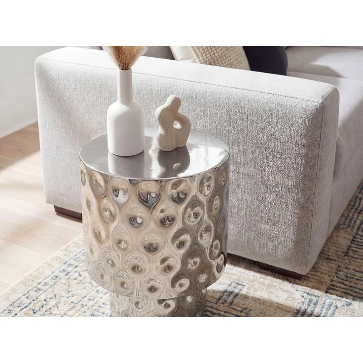 Beistelltisch Aluminium 36cm Silber Rund - Design Anstelltisch Metall - Loungetisch Alu - Moderner Sofatisch - Couchtisch Wohnzimmertisch Klein Handmade – Bild 6