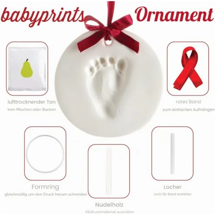 Pearhead Babyprints Handabdruck oder Fußabdruck Andenken Ornament, Weiß, Rond – Bild 3