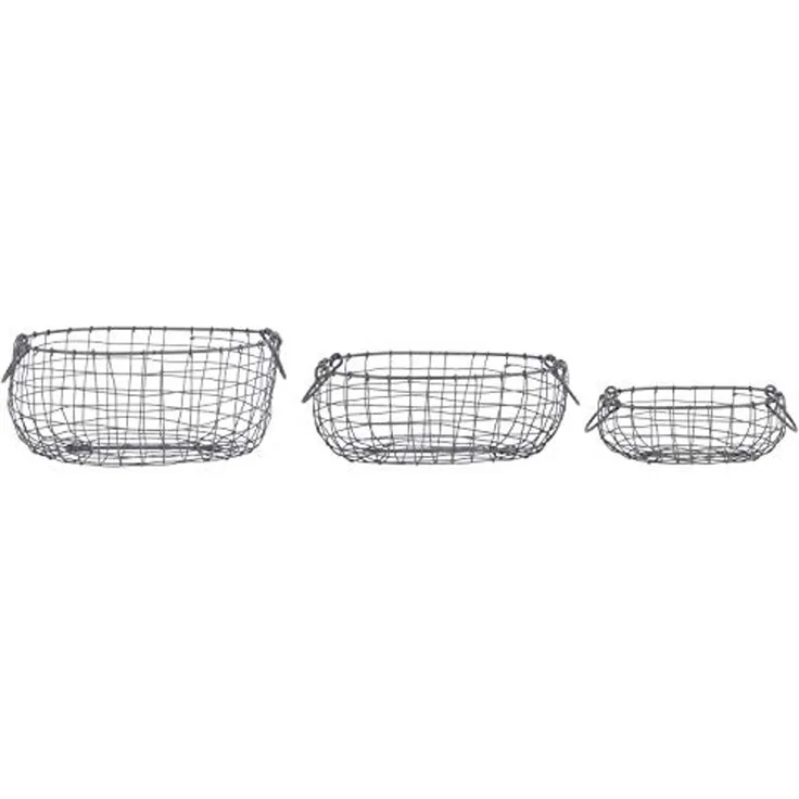 Ovales Drahtkorb Set 3 teilig Metallkorb Aufbewahrung Küche Garten L+M+S