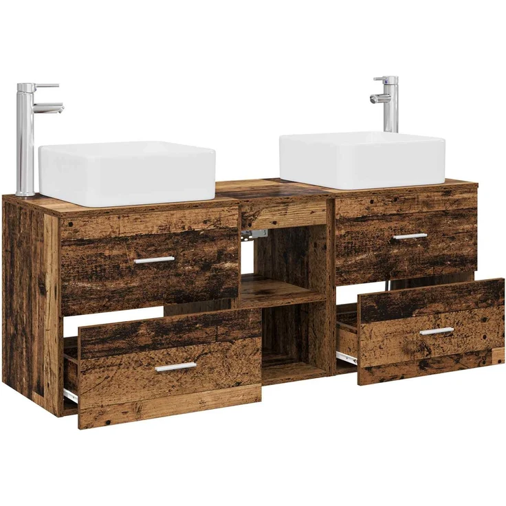 vidaXL Badezimmerschrank-Set 3 stk. Altholz 129 x 41 x 80 cm 3405825 – Bild 4