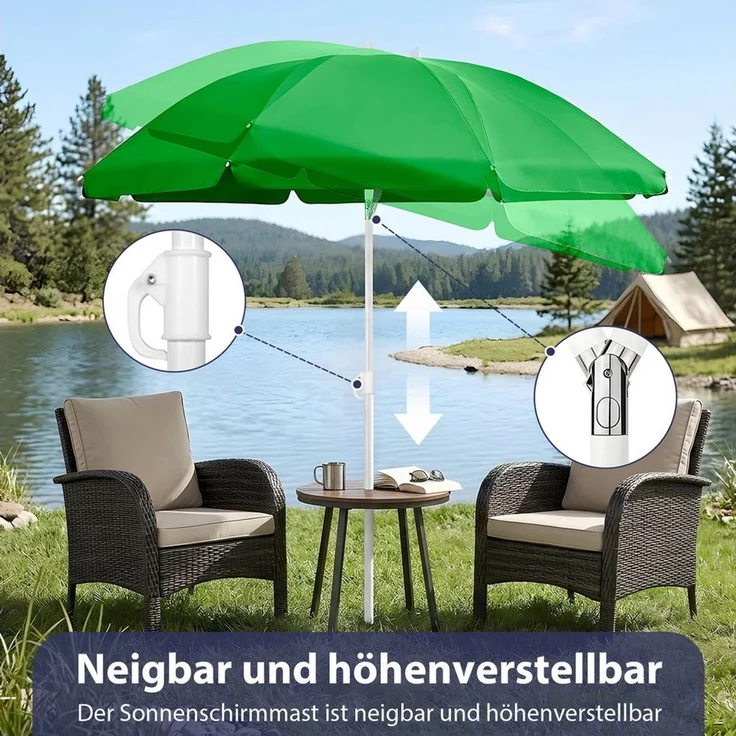 SUNULA Sonnenschirm Ø140/Ø160 cm Balkonschirm Rund Strandschirm mit Schutzhülle, LxB: 140x140 cm, 140 cm mit Knickfunktion, Höhenverstellbar, Leicht zu Transportieren – Bild 3