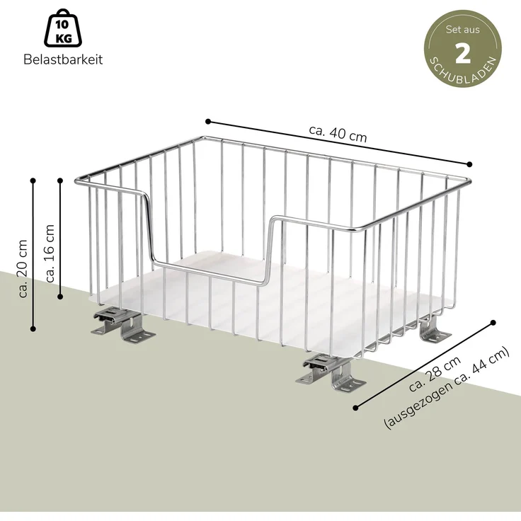 bremermann Korbauszug 2er Set für Oberschränke 40 cm Breite mit Einlegeboden, Metall, Chrom – Bild 7