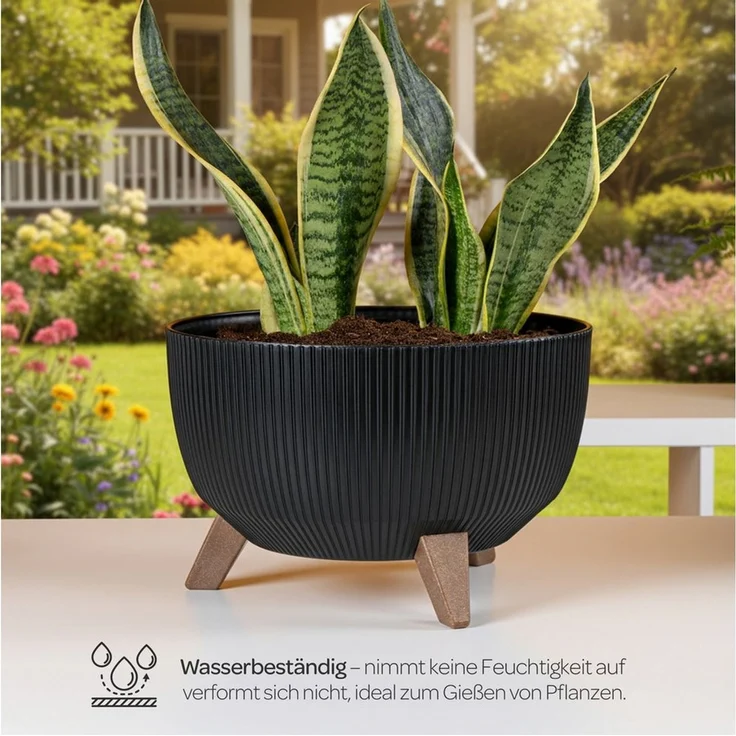 KONZEPT Blumentopf mit Füßen – großer Blumenkübel aus Kunststoff, runde Pflanzschale, 40 oder 47cm, modern & wetterfest, für Innen und Außen – Bild 4
