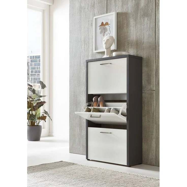 BMG Möbel Schuhkipper Siena (Schuhschrank Schuhregal Schrank Garderobe, 3 Klappen), Metallgriffe, 18 Paar Schuhe – Bild 2