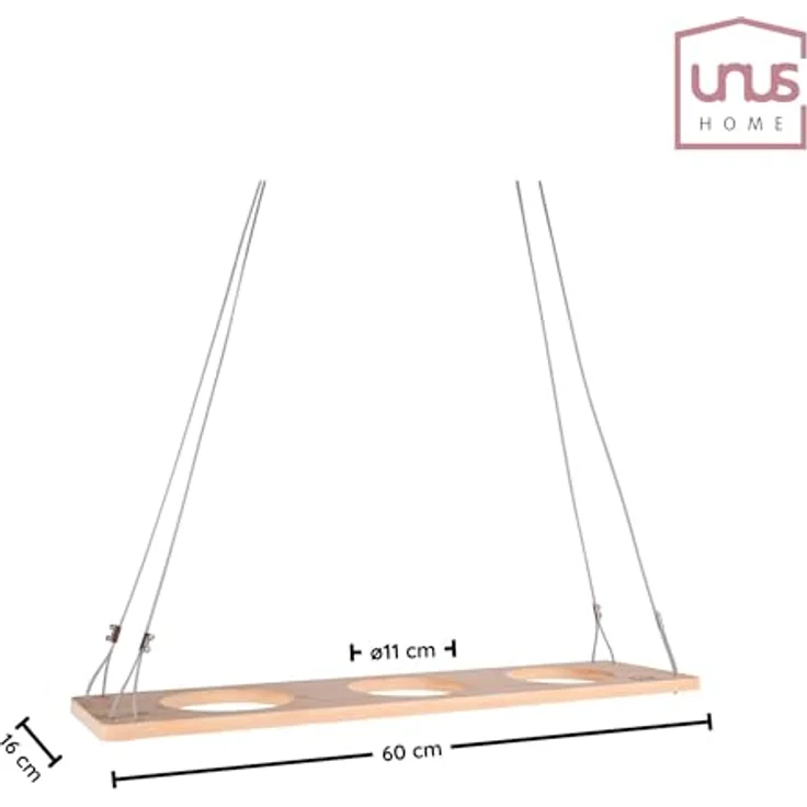 UNUS HOME Blumenkasten Kräuterbar, Pflanzenregal (60cm, grau), Stabile Drahtseilaufhängung, hängende Kräutertöpfe – Bild 5