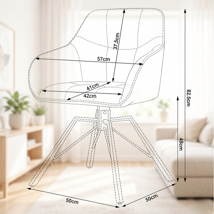 Essstuhl 58,5 x 82,5 x 54,5 cm – drehbar mit Armlehnen, Samtbezug und schwarzem Metallgestell, 2er-Set – Bild 8
