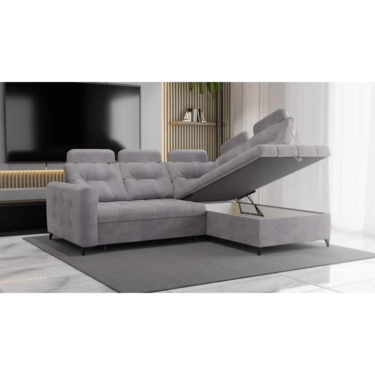 Ecksofa Schlafsofa Sofa WENDIE Stoff Hold Me Grau Ottomane Rechts – Bild 3