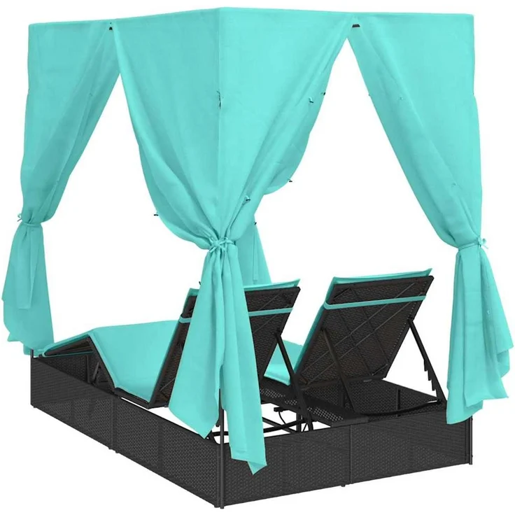 vidaXL Doppelte Sonnenliege Türkis Poly-Rattan 3376135 – Bild 7