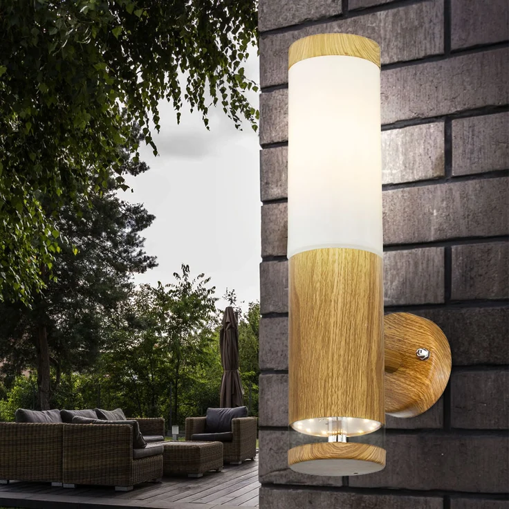 LED Wandleuchte, Deko-Licht, Edelstahl, Holz-Optik, H 35 cm – Bild 2
