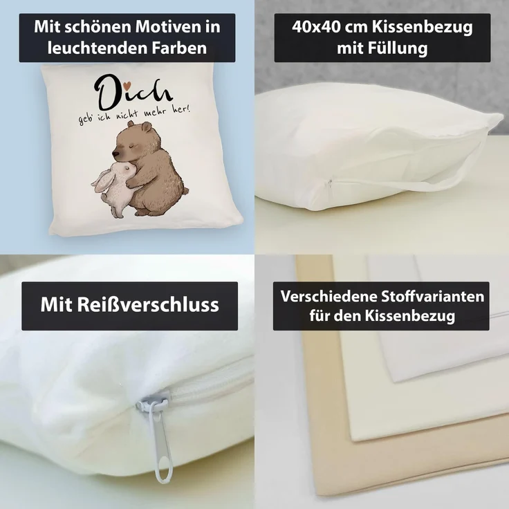 speecheese Dekokissen Hase und Bär Kissen mit Spruch Dich geb ich nicht mehr her – Bild 4