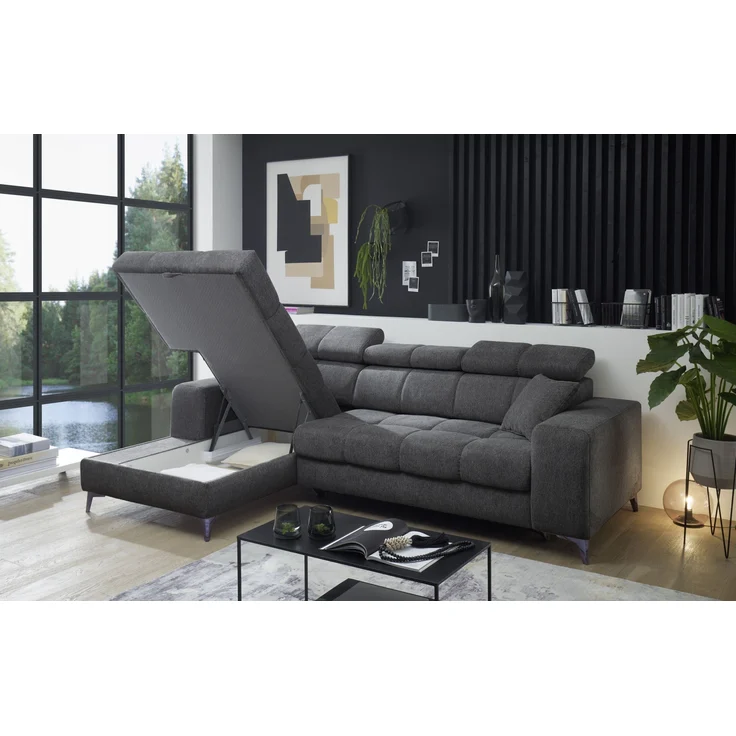 Ecksofa >SYDNEY< Elektrische Sitztiefenverstellung, 3 verstellbare Kopfstützen, Bettkasten, in anthrazit - 268x105x172 (BxHxT) – Bild 3