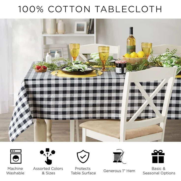 DII Home Sweet Farmhouse Tischdecke, kariert, 132x132 cm, Hellblau – Bild 6