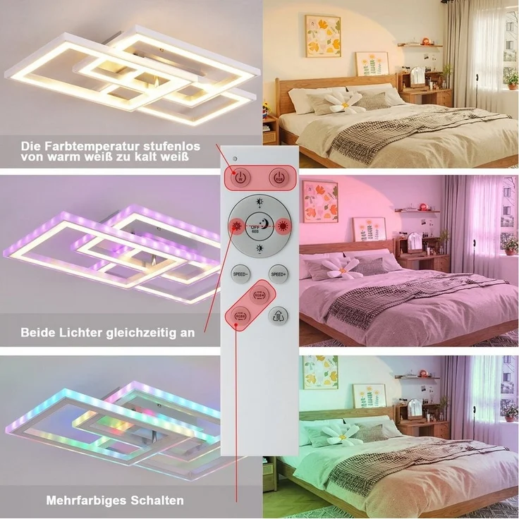 Nettlife LED Deckenleuchte 35/45W /Dimmbar mit Fernbedienung RGB Farbwechsel, RGB Farbwechsel, LED fest integriert, für Wohnzimmer Küche Flur 45W – Bild 2