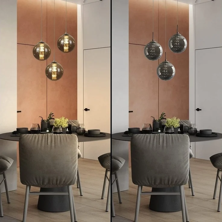 Nettlife Pendelleuchte G9 Deckenlampe 3-flammig Bernstein/Grau Glas Industriestil, Höheverstellbar, LED wechselbar, Warmweiß, für Küchen Wohnzimmer Schlafzimmer Flur – Bild 2