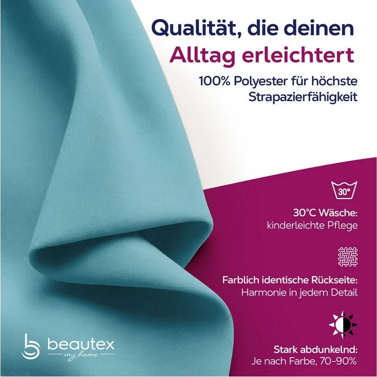 Beautex Verdunkelungsvorhang Kräuselband Vorhang blickdicht abdunkelnd U-Band (1 St), Kräuselband, verdunkelnd, lichtmindernd, wärmeisolierend, pflegeleicht, waschbar – Bild 2