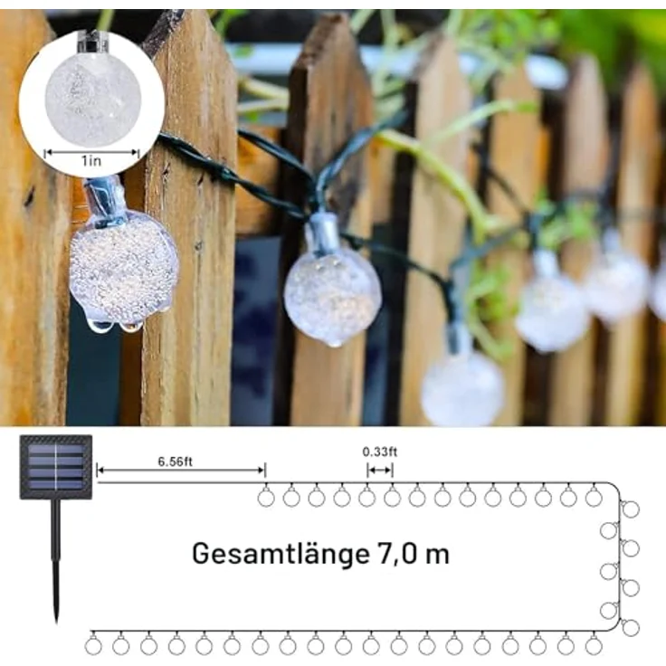 Useber Solar Lichterkette 50LED, Wasserdicht mit 8 Lichtmodi für Außen und Innen, Bunt, ideal für Balkon, Garten und Partys – Bild 2