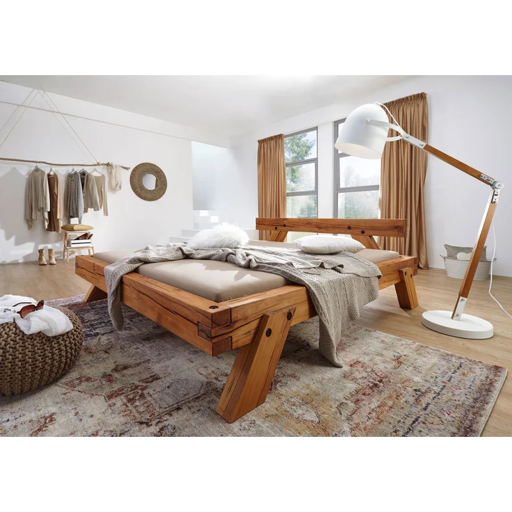 Balkenbett 200x200 Wildeiche natur geölt BERGEN #200 – Bild 9