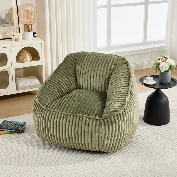Sitzsack-Sessel aus Cord in Smaragdgrün mit weicher Schaumstofffüllung, 1 Stück,H 73 x T 98 x B 92 cm – Bild 3