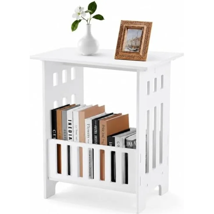 Beistelltisch Nachttisch Abstelltisch Holz Weiß 40x34x25cm Kleiner Couchtisch mit Ablage Einfache Montage YaLiva_Decor®