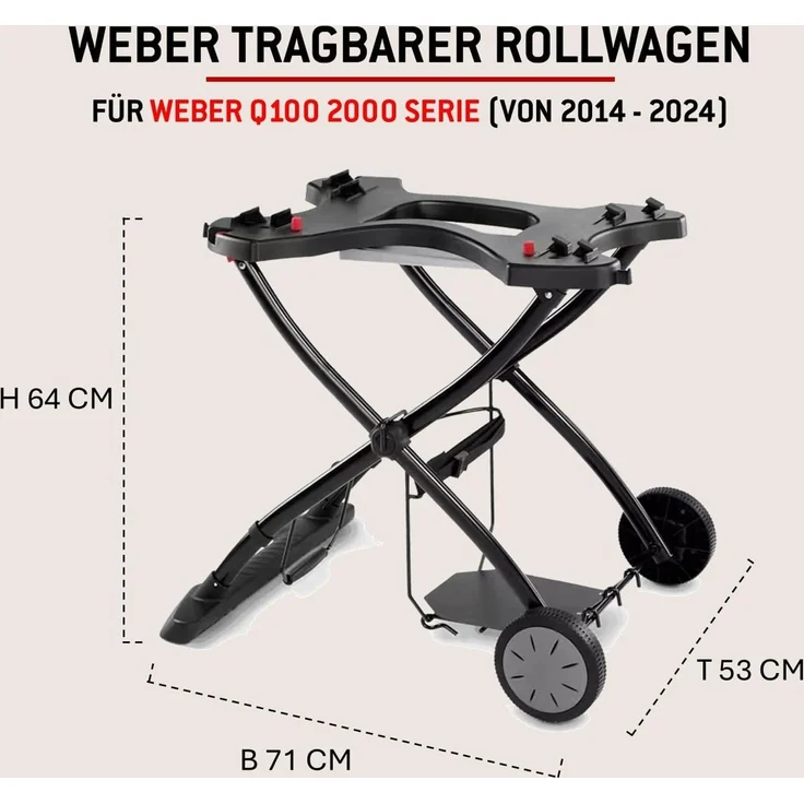 Weber Rollwagen/Für Gasgrills der Q-Serie, Klappbares Design mit Rädern, Integrierter Tragegriff, 16,5 x 75,5 x 71,5 cm (eingeklappt), 63,5 x 53,5 x 71,5 cm (ausgeklappt) – Bild 2