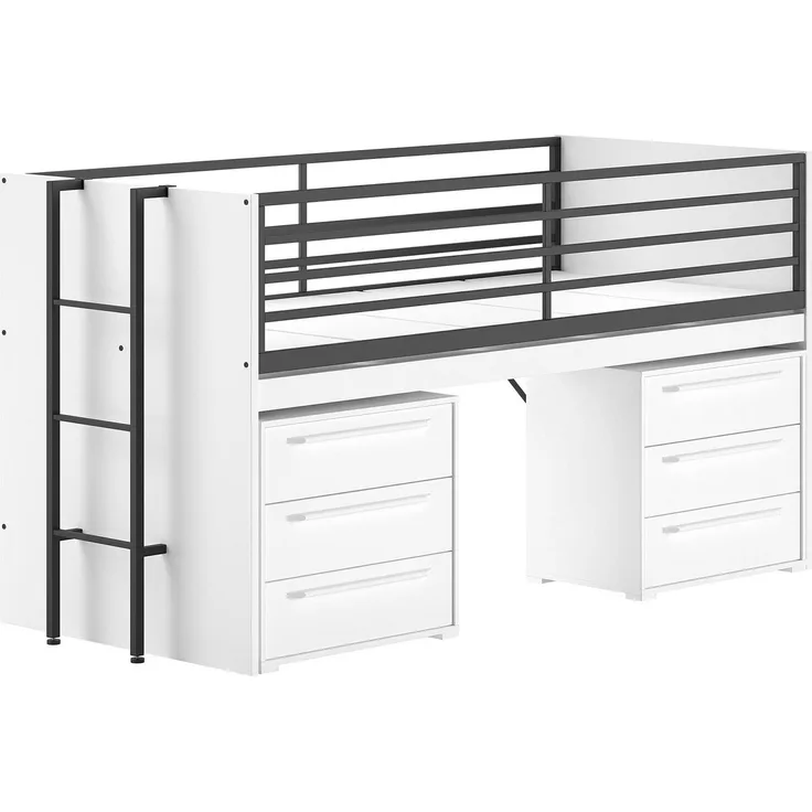Halbhohes Bett mit Schreibtisch Kommoden Sam 98 x 219 x 116.6 cm