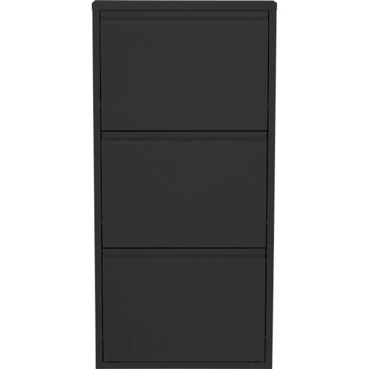 Kare Design Schuhschrank Caruso, Schwarz, Stahl, mit 3 Klappen, Schuhablage für 6 Paar Schuhe, schmal, platzsparend, hoch, Schuhregal, Eingangsbereich, 104 x 50 x 15 cm (H/B/T)