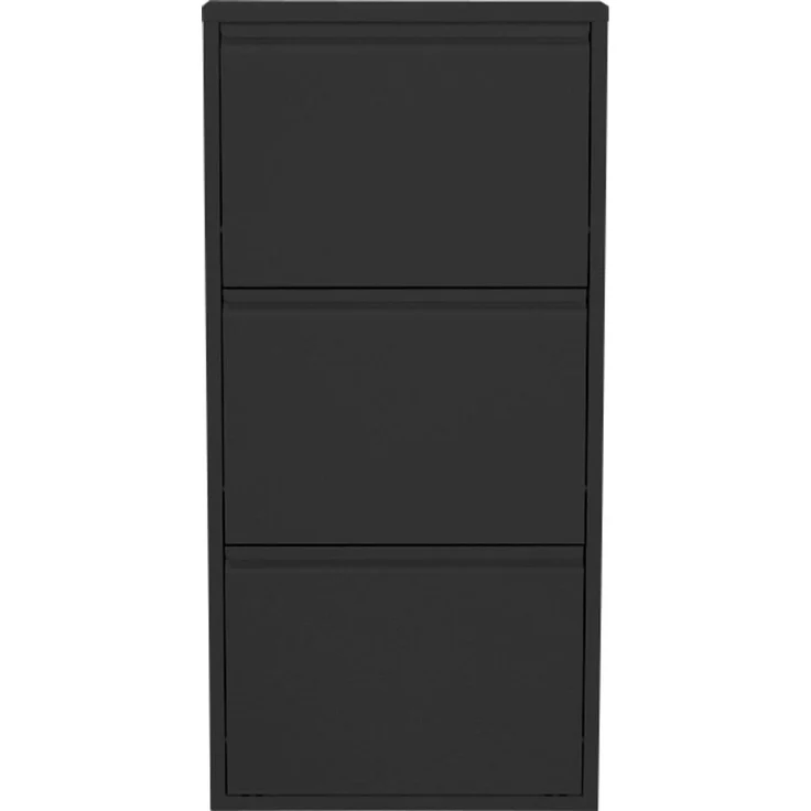 Kare Design Schuhschrank Caruso, Schwarz, Stahl, mit 3 Klappen, Schuhablage für 6 Paar Schuhe, schmal, platzsparend, hoch, Schuhregal, Eingangsbereich, 104 x 50 x 15 cm (H/B/T)