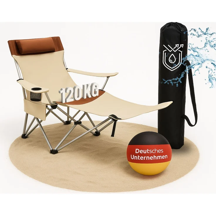 Coemo 2er Set Tragbarer Liegestuhl, Campingliege mit Getränkehalter Beige – Bild 3