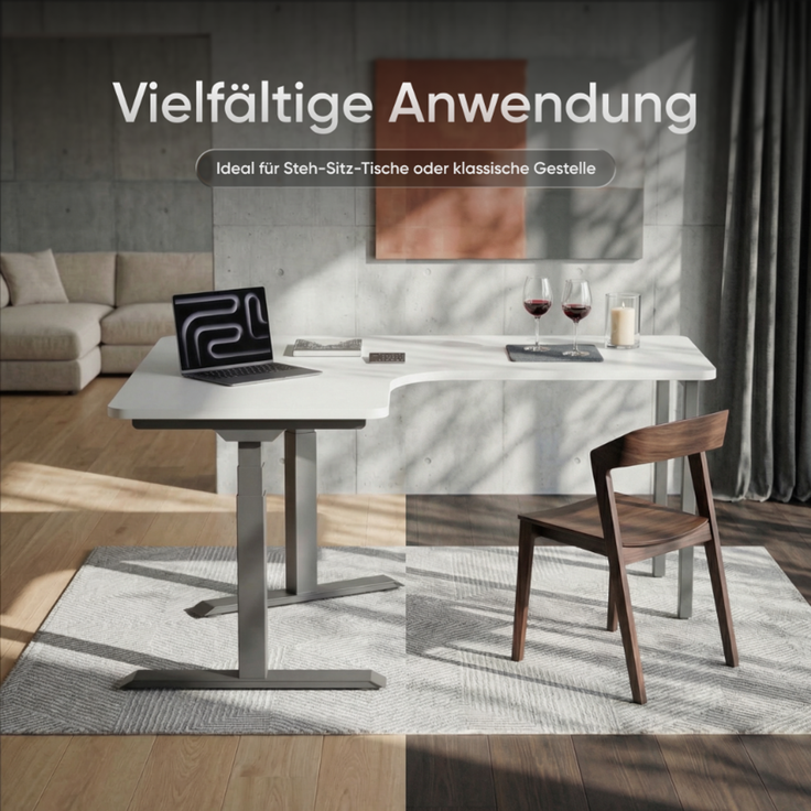 DESKSPACE Eck-Tischplatte, 2,5 cm massiv, weiß, 160x130x70 cm, ideale Holzplatte für Esstisch & höhenverstellbaren Eck-Schreibtisch – Bild 5