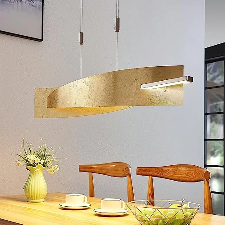 Lucande LED-Hängeleuchte Marija, 101 cm, goldfarben, dimmbar mit gebogenen Blenden und Höhenverstellung – Bild 3
