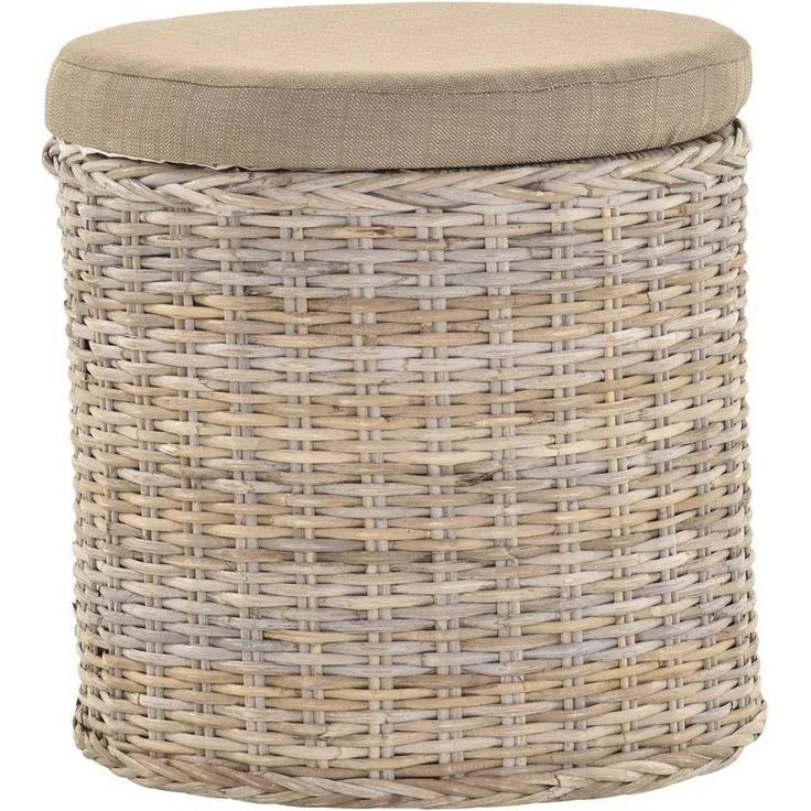 Krines Home Wäschekorb Rattan Sitzhocker mit Stauraum Rund Badhocker Sitz gepolstert Deckel, mit gepolstertem Deckel, mit herausnehmbarem Inlett