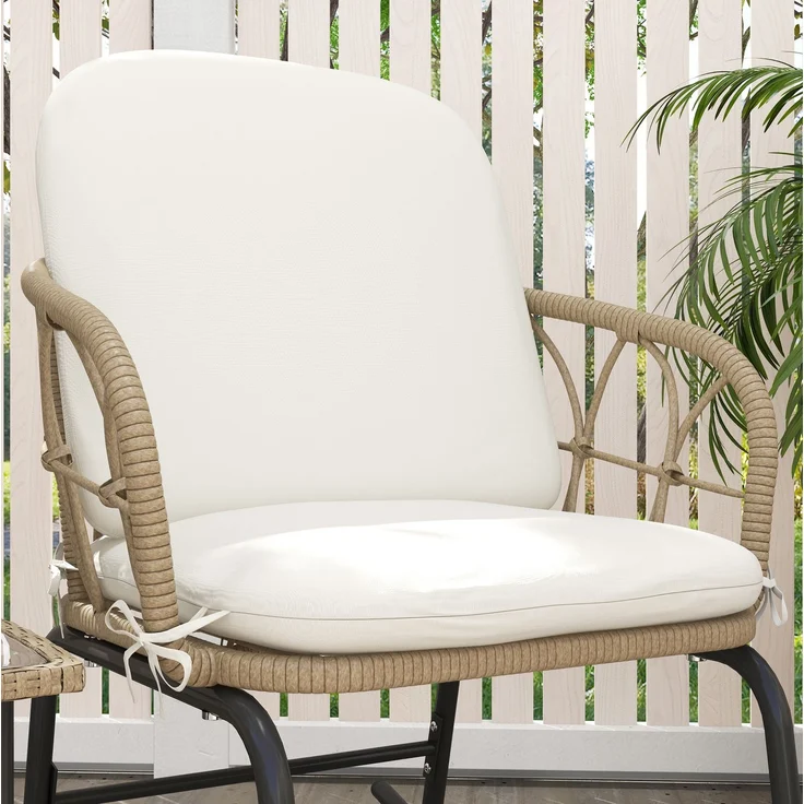 Schaukelstuhl-Set 63 x 82 x 75 cm mit Tisch – 3-teilig aus PE-Rattan, Stahlrahmen und Glasplatte – Bild 6