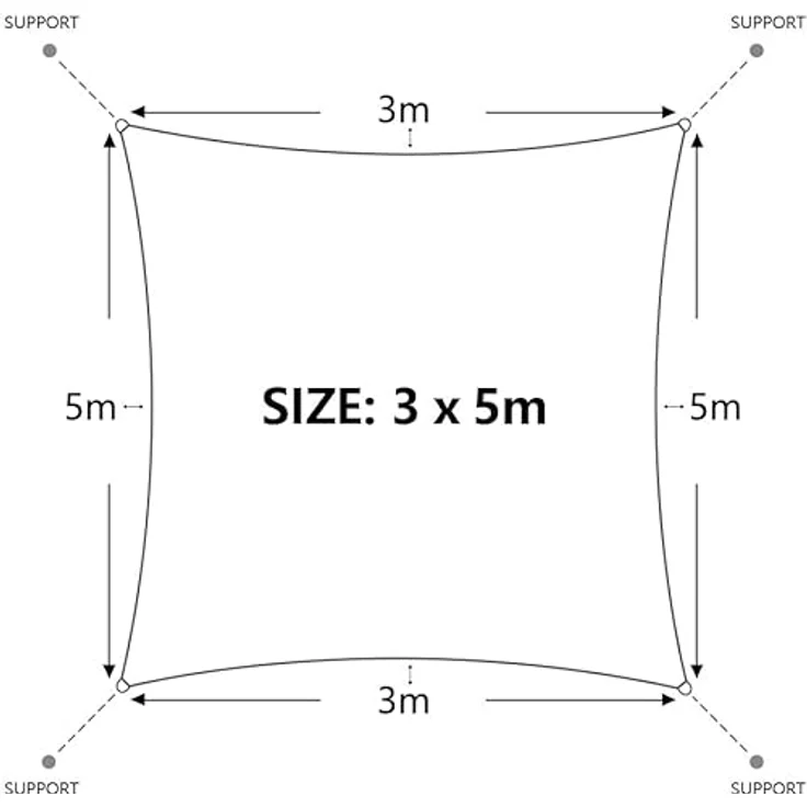Dripex Sonnensegel wasserdicht Sonnenschutz Set 3X5 m inkl Befestigungsseile Rechteckig Polyester Imprägniert 95% UV Schutz Windschutz Wetterschutz für Balkon Garten Terrasse - Grau – Bild 5